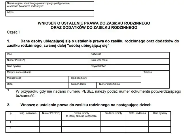 dokumenty wniosek formularz